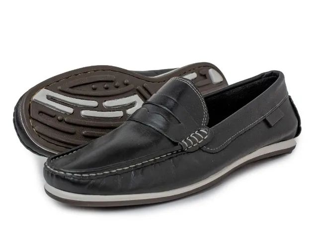 Mocassim Preto Couro Com Gravata de Couro Masculino Driver Ref 2000 - Foto 5