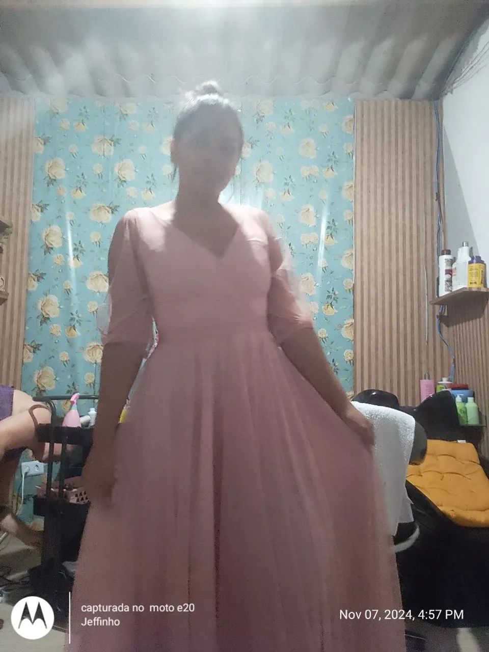 Vestido longo para madrinha de casamento rosa de tule para festa casamento - Foto 3