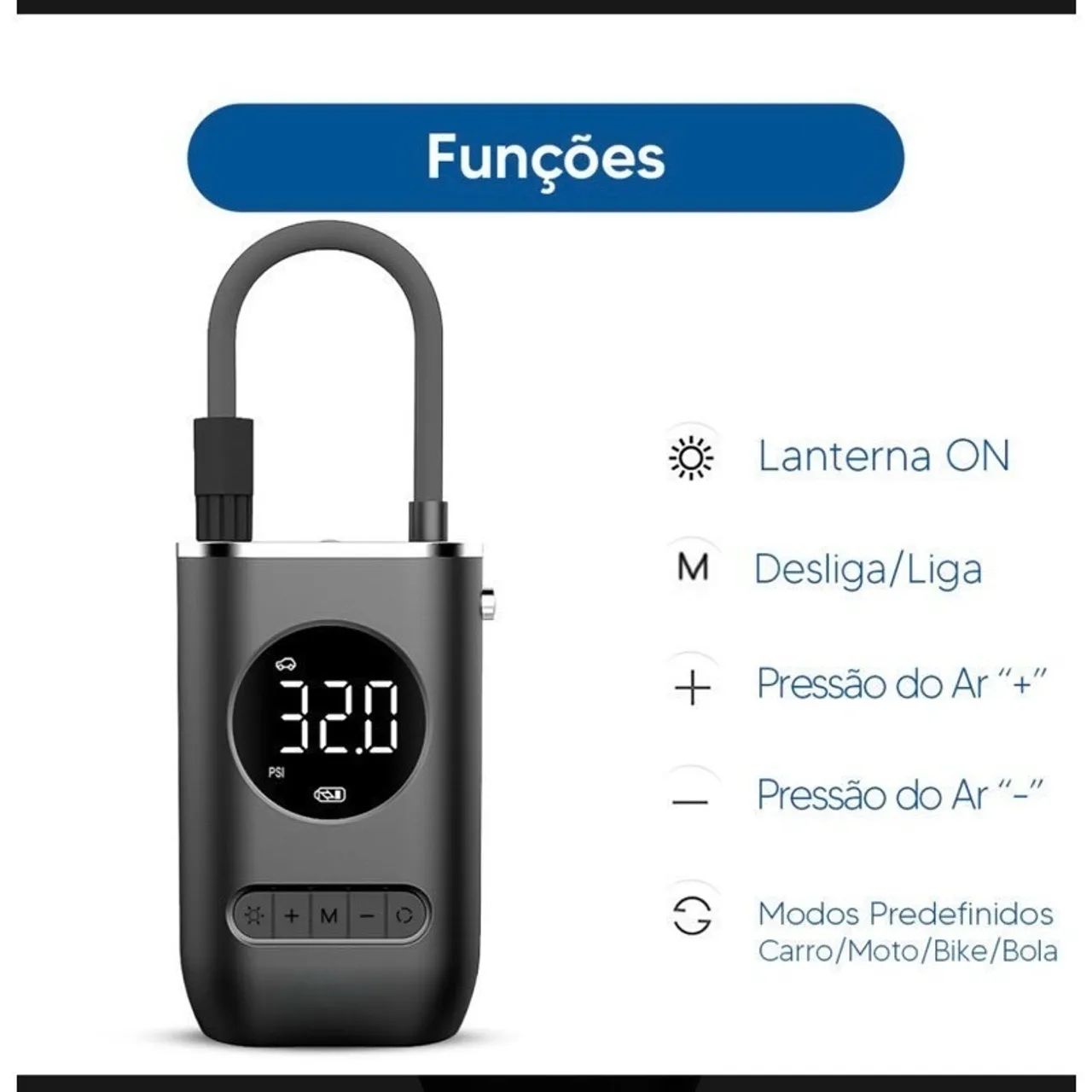 Mini Compressor de Ar Portátil - Inflador de Pneus - Foto 5