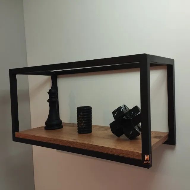 Prateleira Suspensa Estilo Industrial em aço Amadeirado - Foto 2