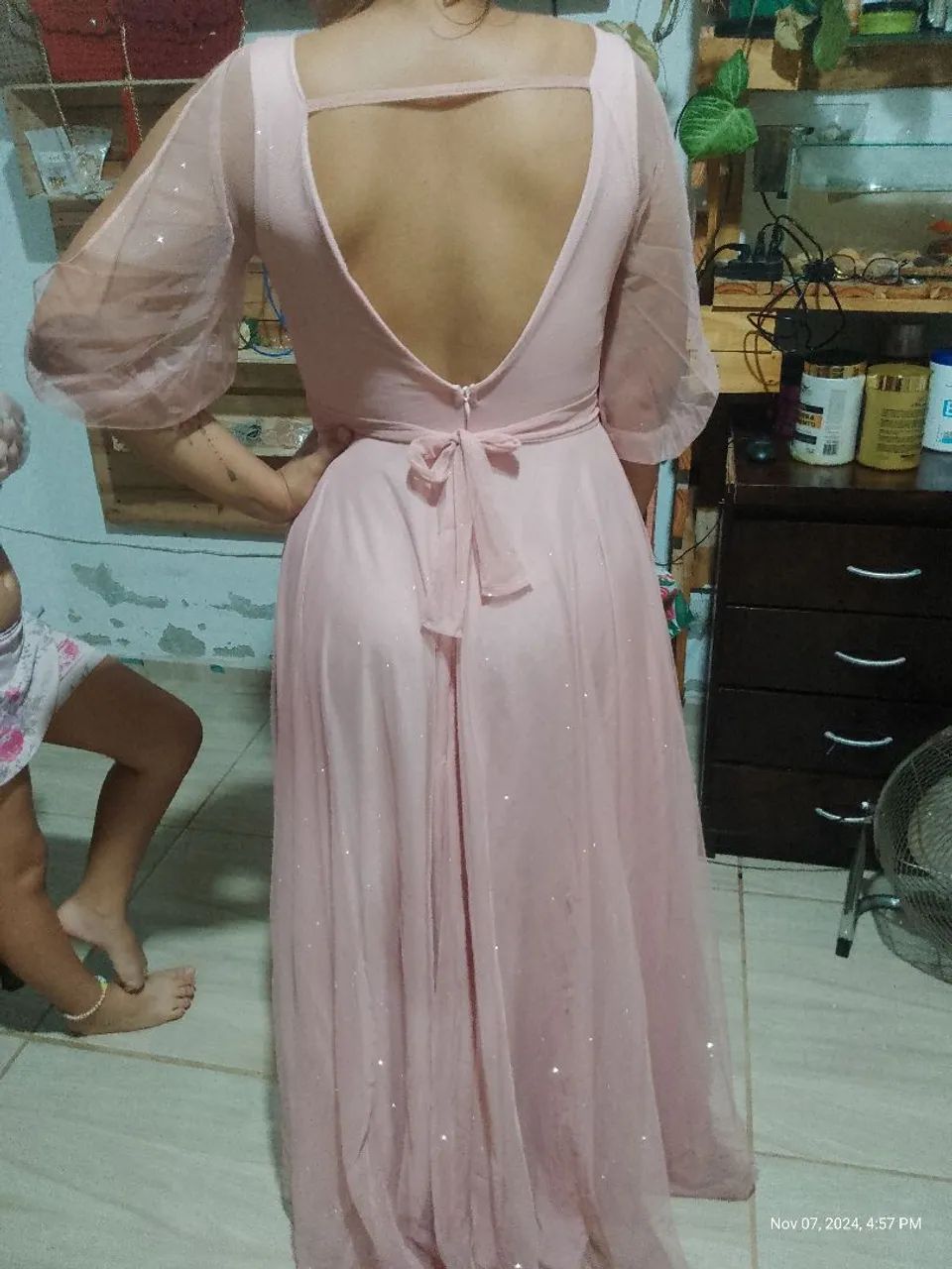 Vestido longo para madrinha de casamento rosa de tule para festa casamento - Foto 2