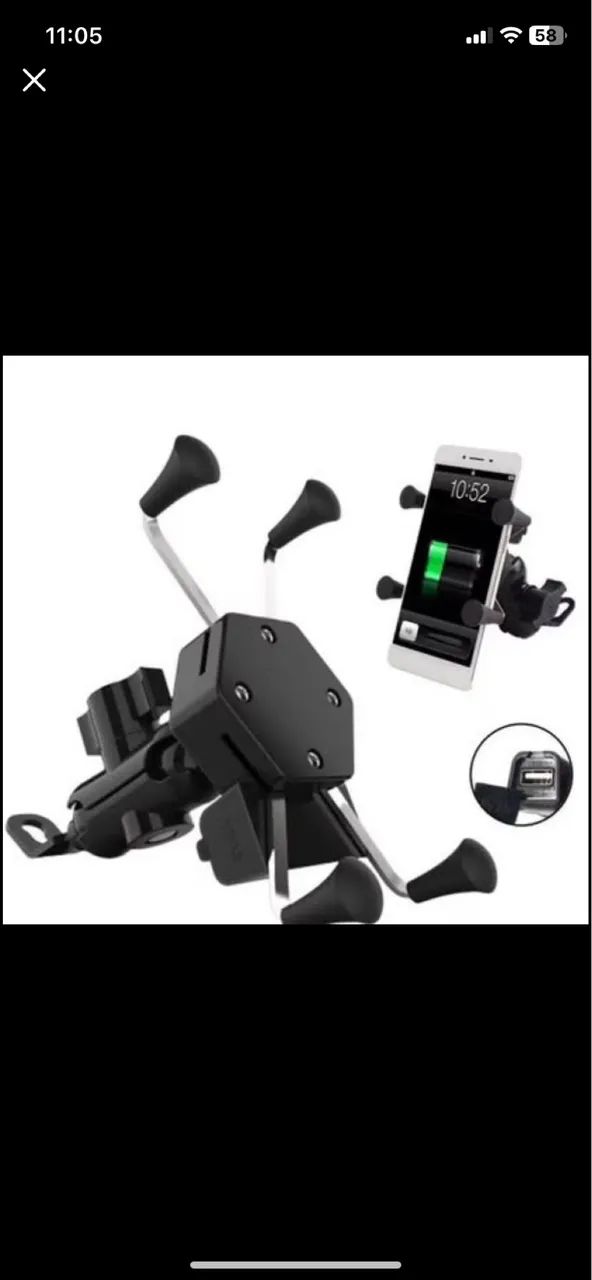 Suporte Garra Para Celular Moto Universal Com Carregador Usb