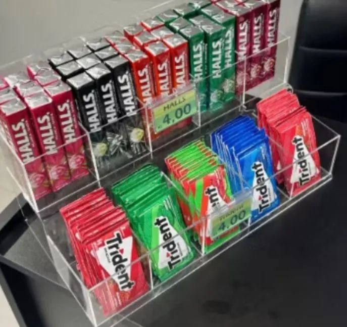 Expositor de acrílico p/balas e chicletes para comércio 
