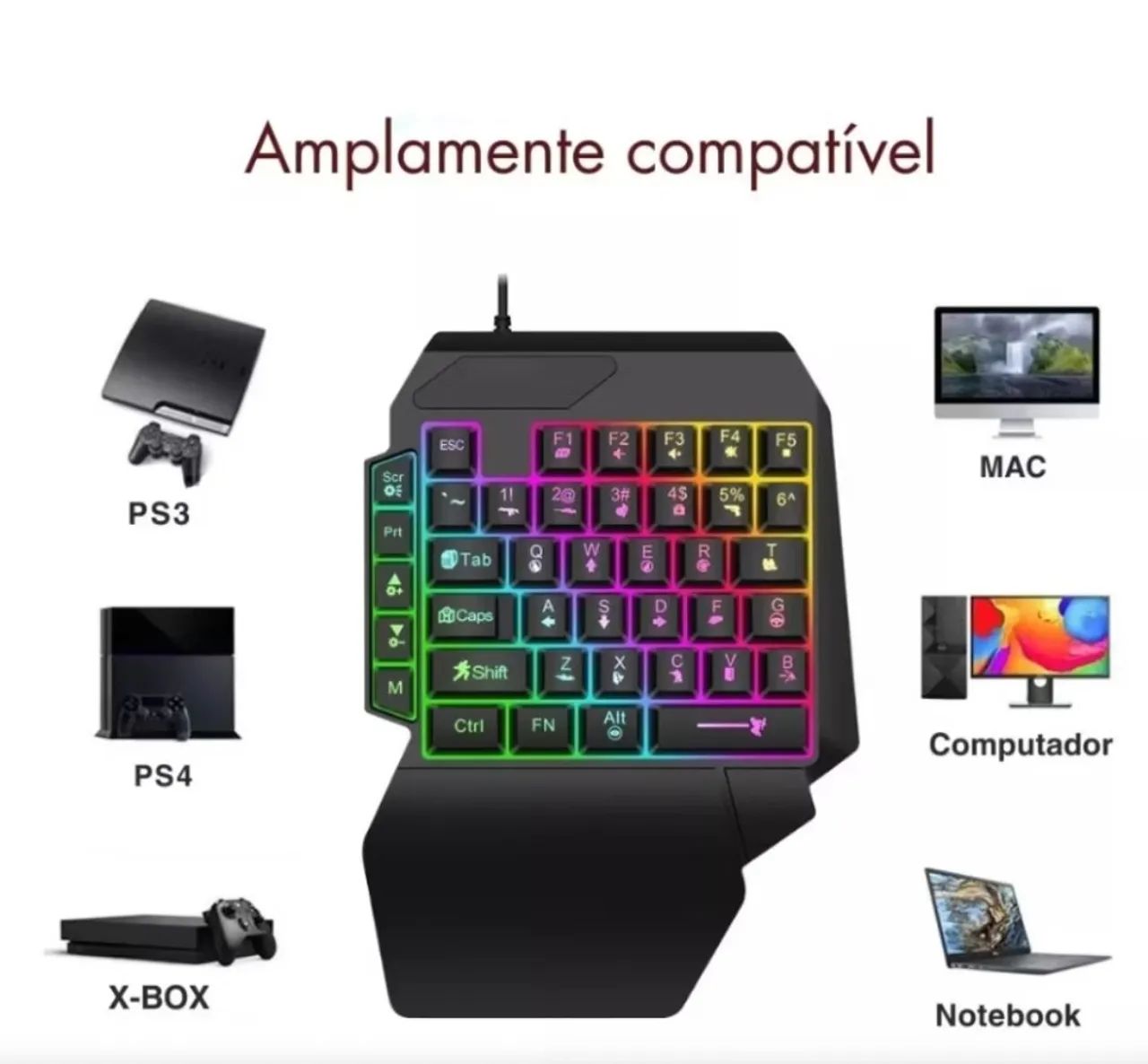 Teclado Gamer Compatível com PS4, PS3, Xbox, PC e Notebook