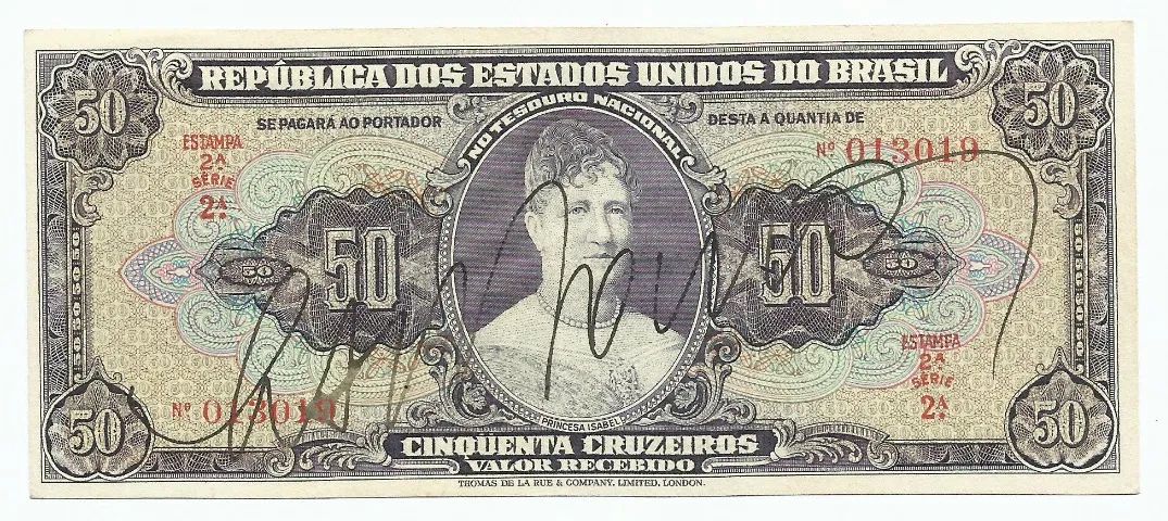 CÉDULA BRASILEIRA - C089 - 50 CRUZEIROS - AUTOGRAFADA - FLOR DE ESTAMPA ANO 1949