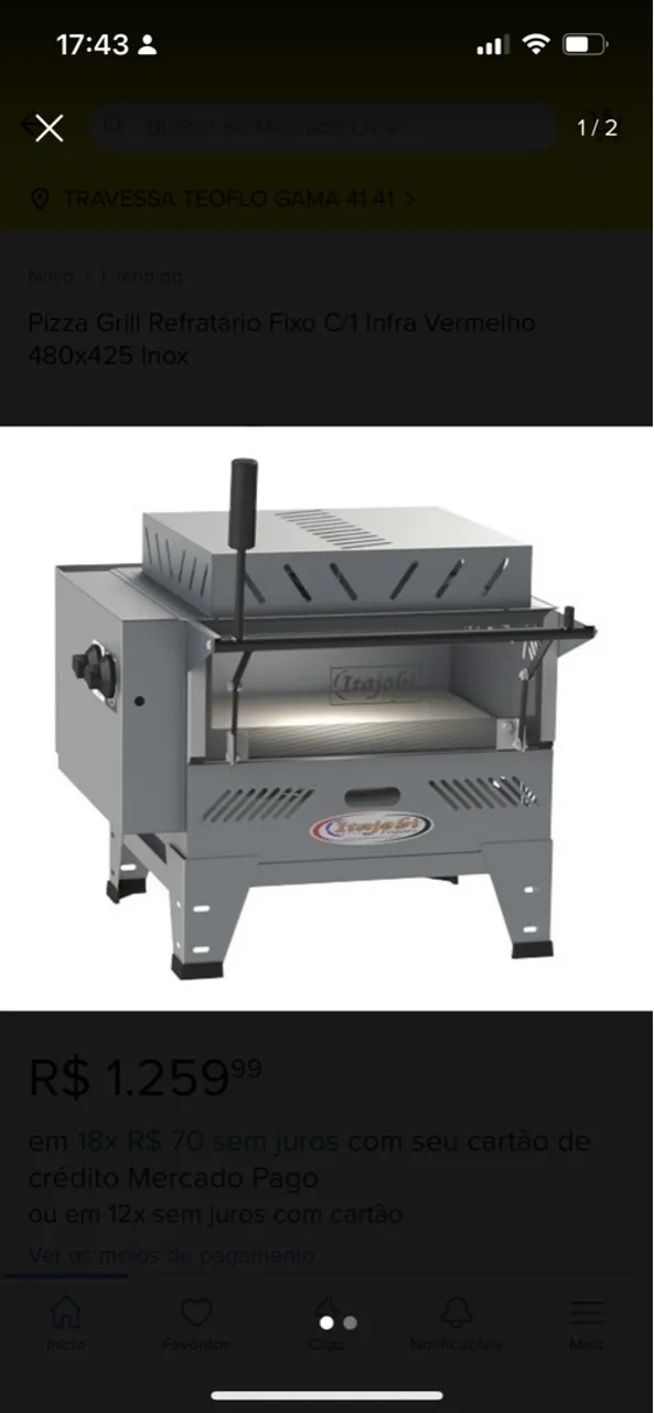 Pizza Grill Refratário Fixo C/2 Infra Vermelho 480x425 Inox