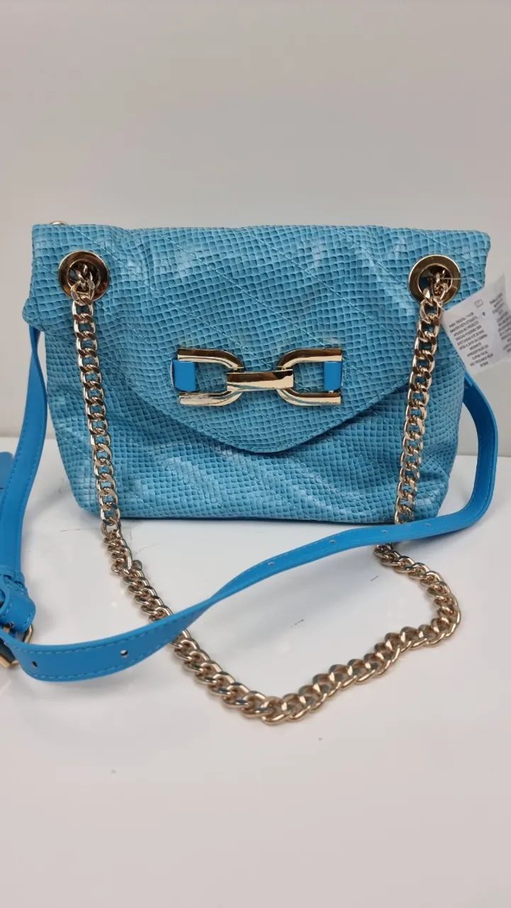 Bolsa Satinato Croco Transversal/Ombro Azul - Foto 4