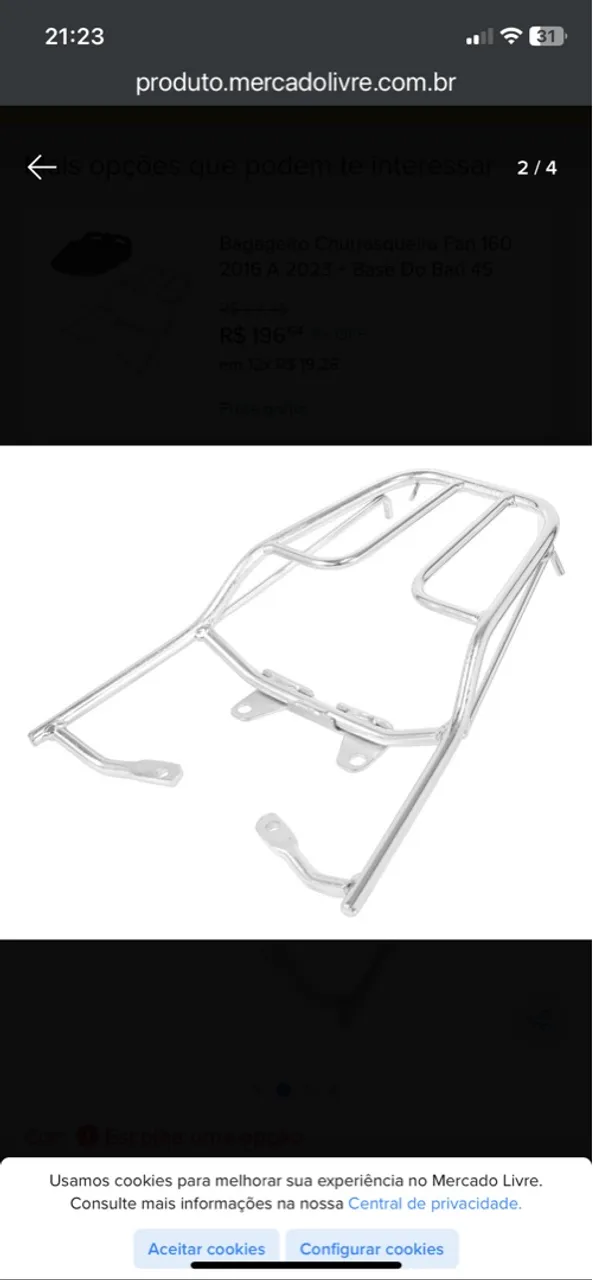 Bagageiro para Moto Fan 160 2016 a 2023