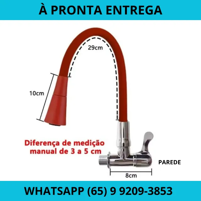 Torneira Gourmet Flexível Cozinha parede vermelha 1/4 2 modos saída água