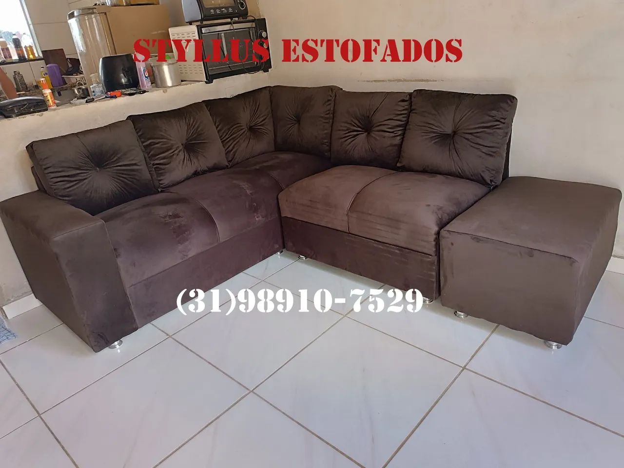 Sofá de Canto Marrom Confortável e Elegante