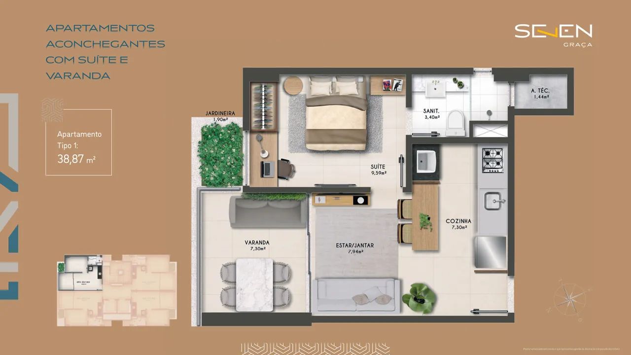 Seven Graça, Apartamento 1 Suíte, Distribuído Em 38M² E 1 Vaga De Garagem Na Graça. KDOKHF - Foto 5