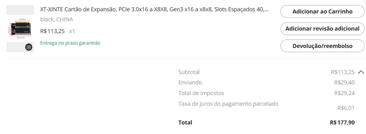 Placa de expansão riser PCIe 3.0 de 16x full com duas entradas de 8x full e blindada - Foto 4