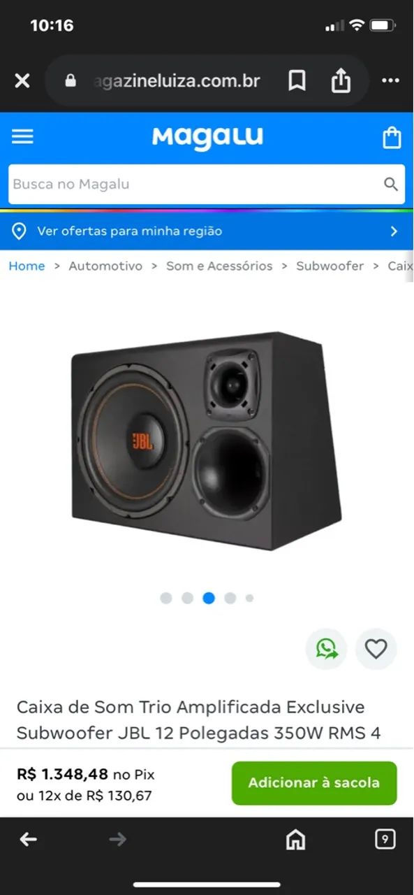 Caixa de Som Trio Amplificada Exclusive Subwoofer JBL 12 Polegadas 350W RMS 4