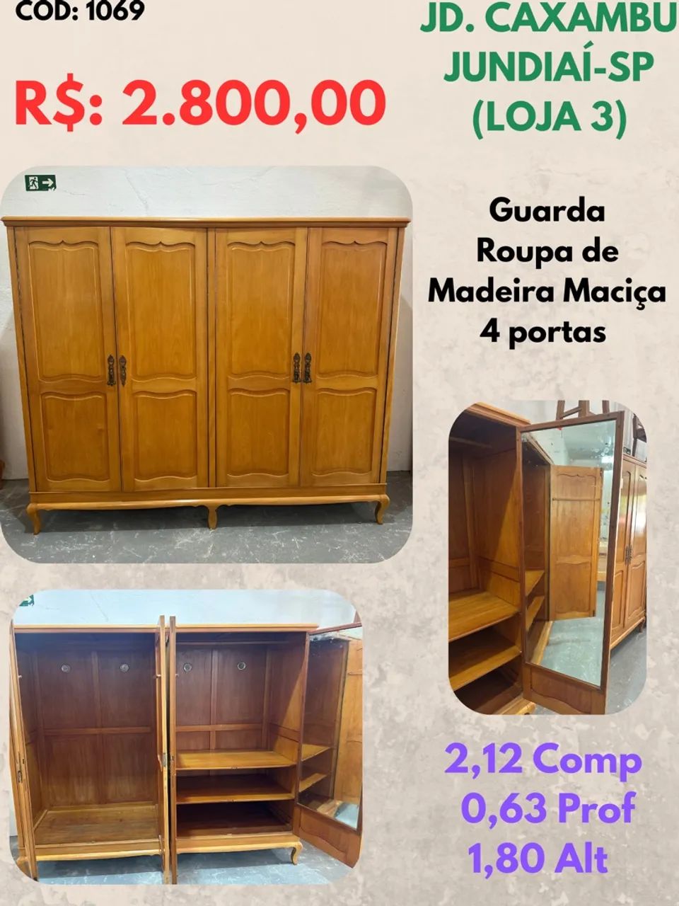 Guarda roupa de madeira - 4 portas 
