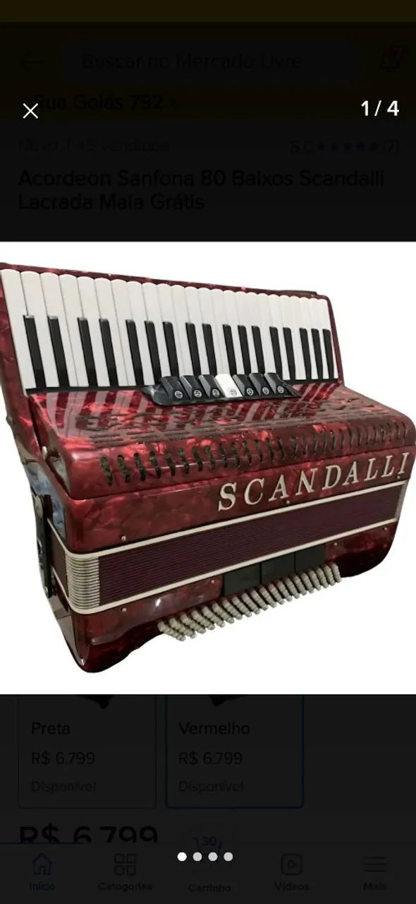 Sanfona scandalli 80 baixos nova,sem uso, com case - Foto 2
