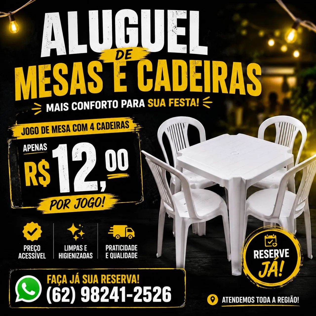 Aluguel de mesas é cadeiras 