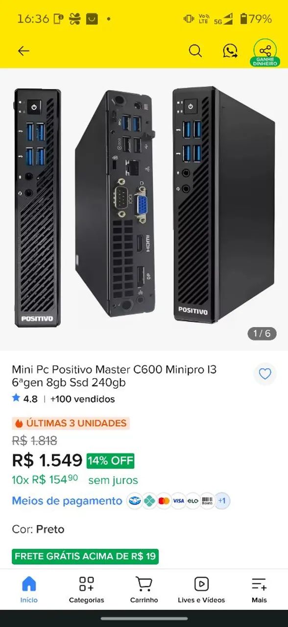Mini PC Intel i3 sexta geração 4gb RAM sem HD - Foto 3
