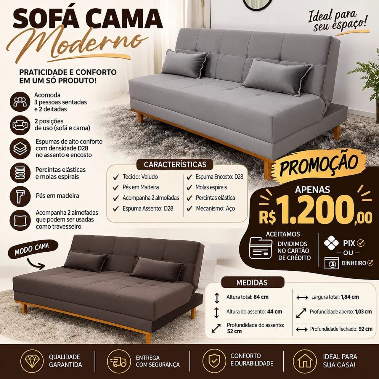 Sofá cama confortável novo promoção 