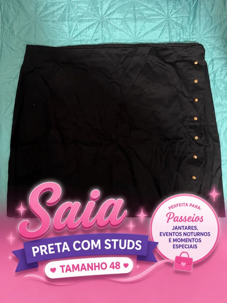 Saia preta com studs tamanho 46 (plus size)