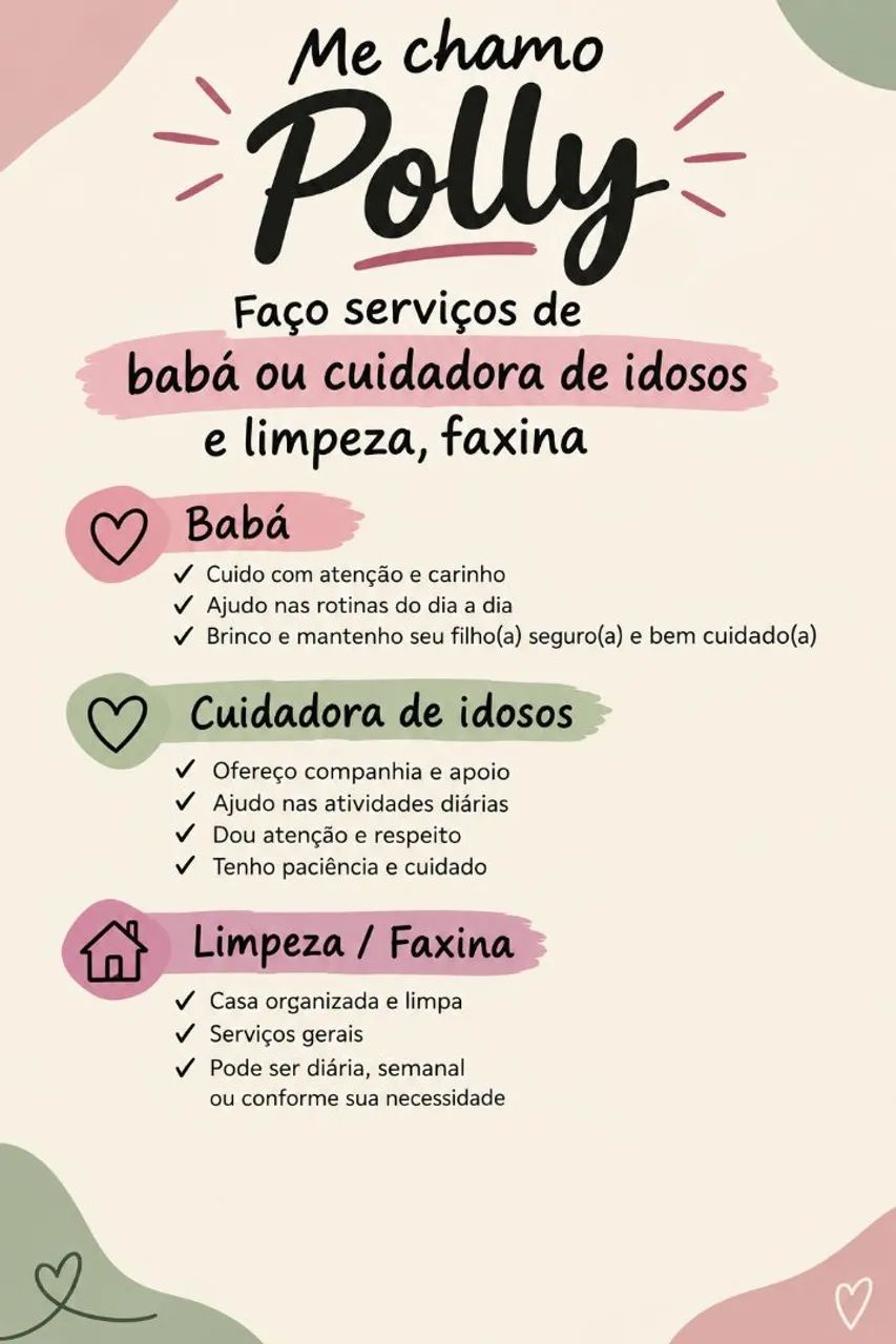 Serviços de faxina e baba 