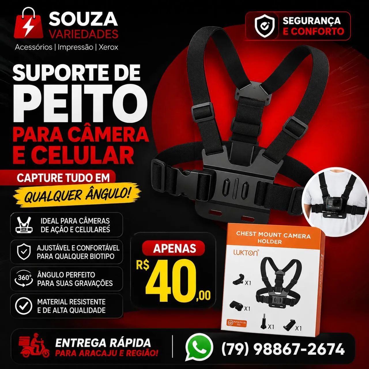 Suporte de Peito para Câmera e Celular 