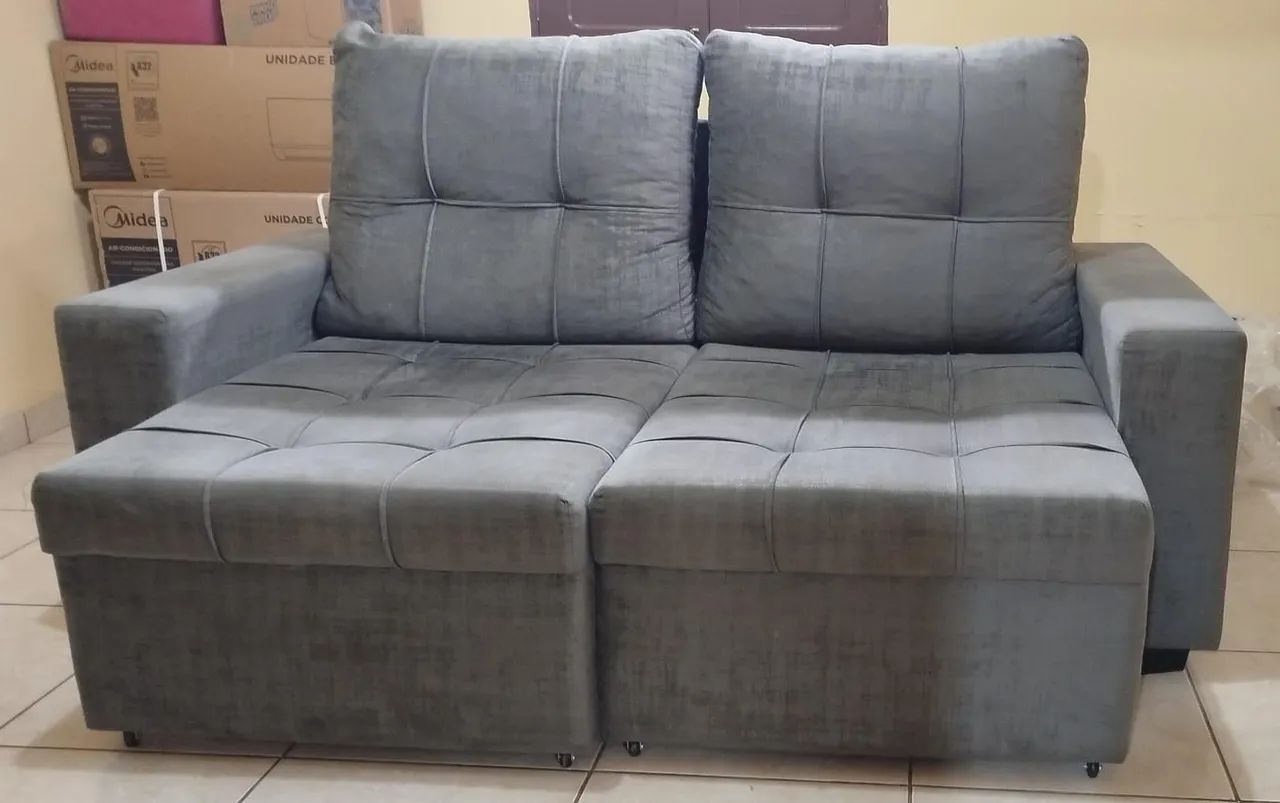 Desapego Sofá Retrátil em Suede cor cinza