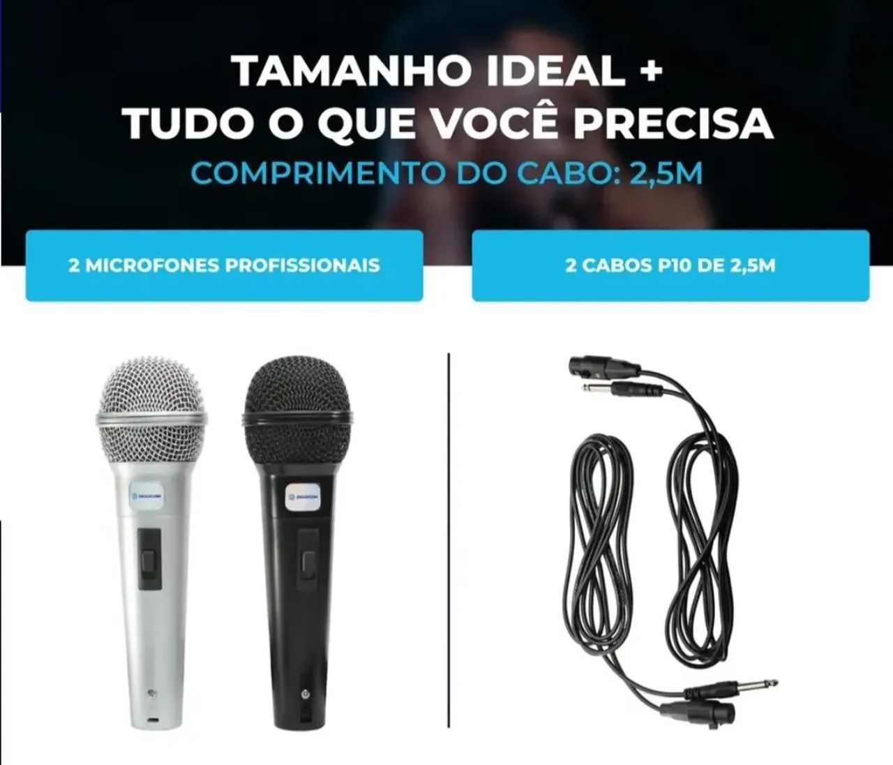 Kit 2 microfone com fio completo profissional, igreja, karaokê, show, - Foto 5
