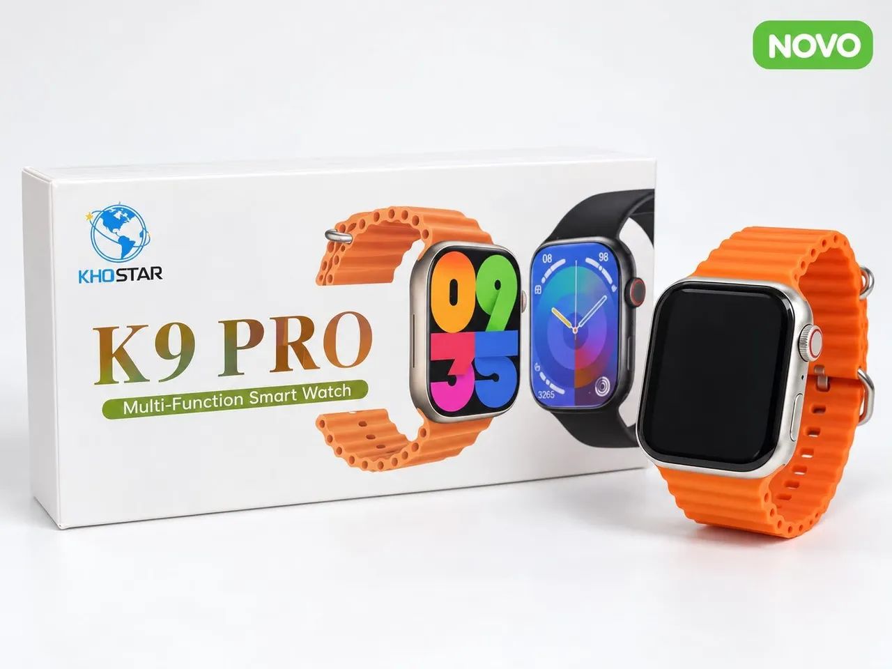 Smartwatch K9 Pro Prata com Pulseiras Laranja e Branca - Foto 2