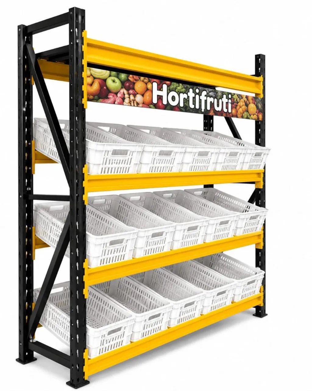 Verdureiro com Caixa Plástica para Hortifruti - Expositor de Mercado