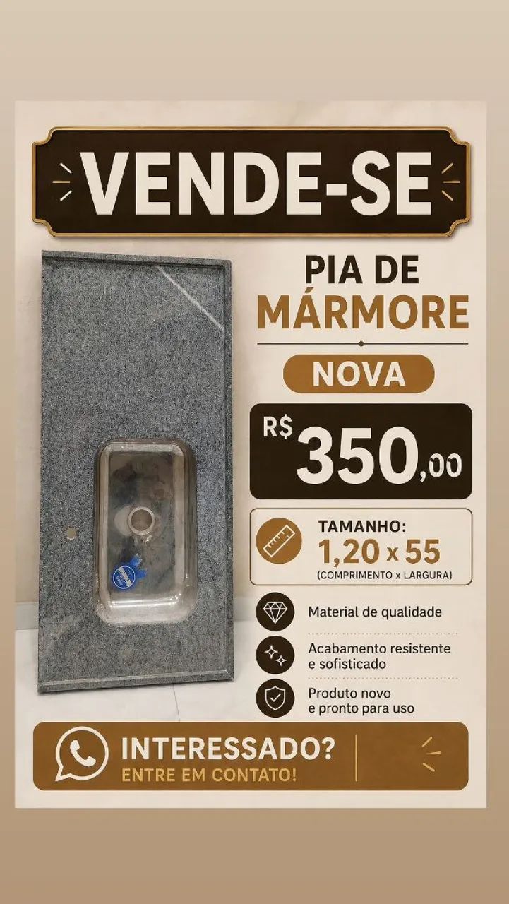 Pia de mármore com cuba