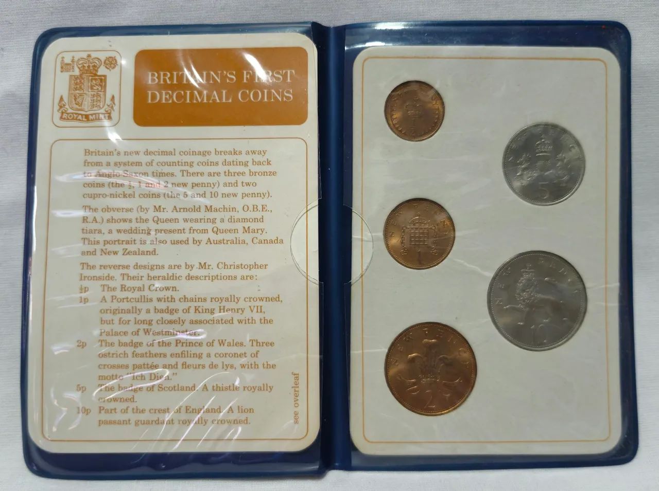 5x moedas Royal Mint Britain First Decimal Coins Original Pack