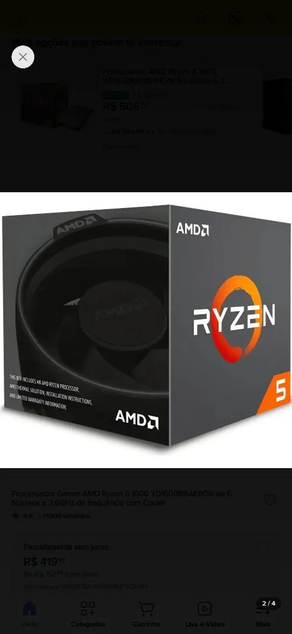 Processador AMD Ryzen 5 1600 com Cooler original - Foto 3