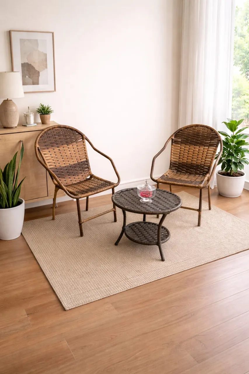 Cadeiras com mesa de centro conjunto 3 peças 