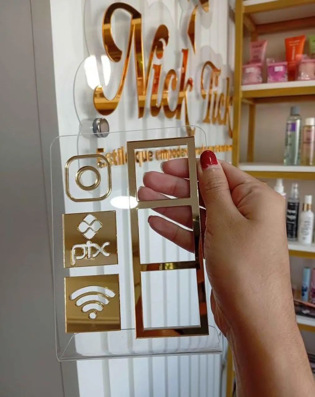 Placa Pix acrílico dourado para sua loja, studio, comércio 