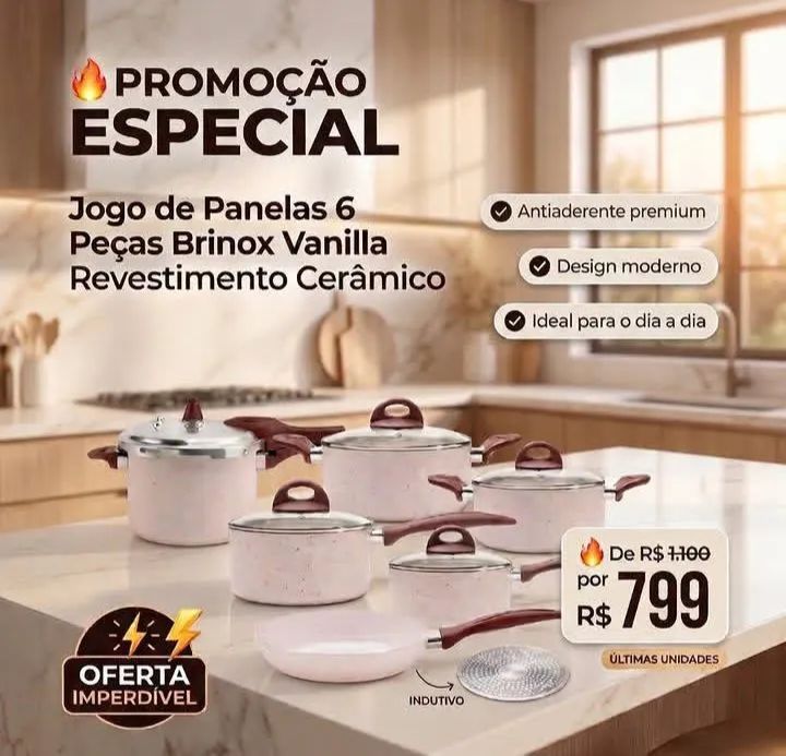 brinox Jogo de Panelas de Indução com Panela de Pressão Ceramiclife Vanilla 6 Peças - Foto 3