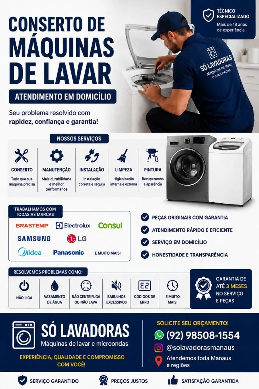 Conserto em máquinas de lavar e micro-ondas - Manaus