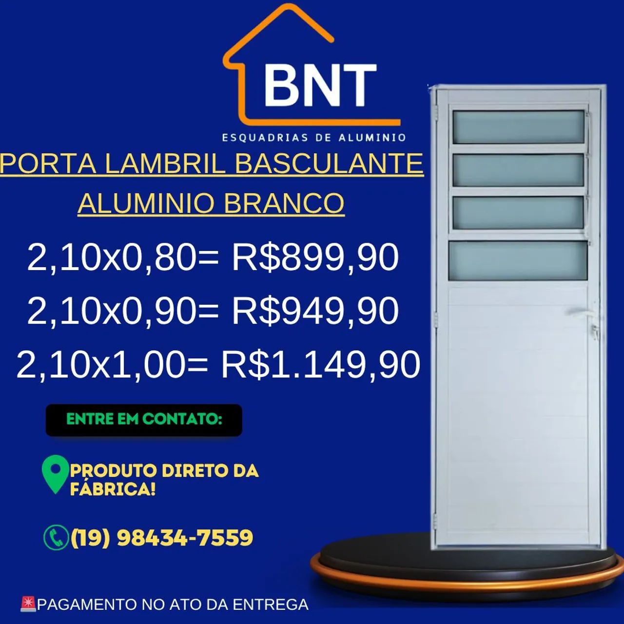 PORTA LAMBRIL BASCULANTE ALUMÍNIO BRANCO 2.10X0.80 (Linha 25)