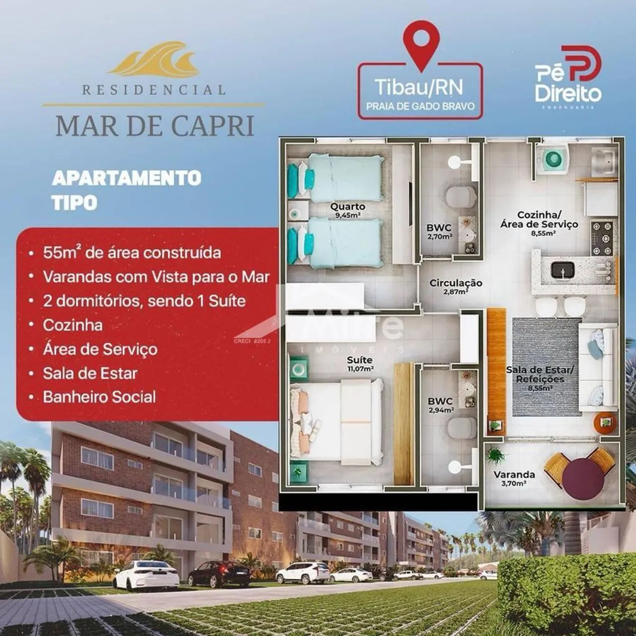 Apartamento 2 quartos em Centro, Tibau, RN com Varanda e Vista Mar - Foto 5