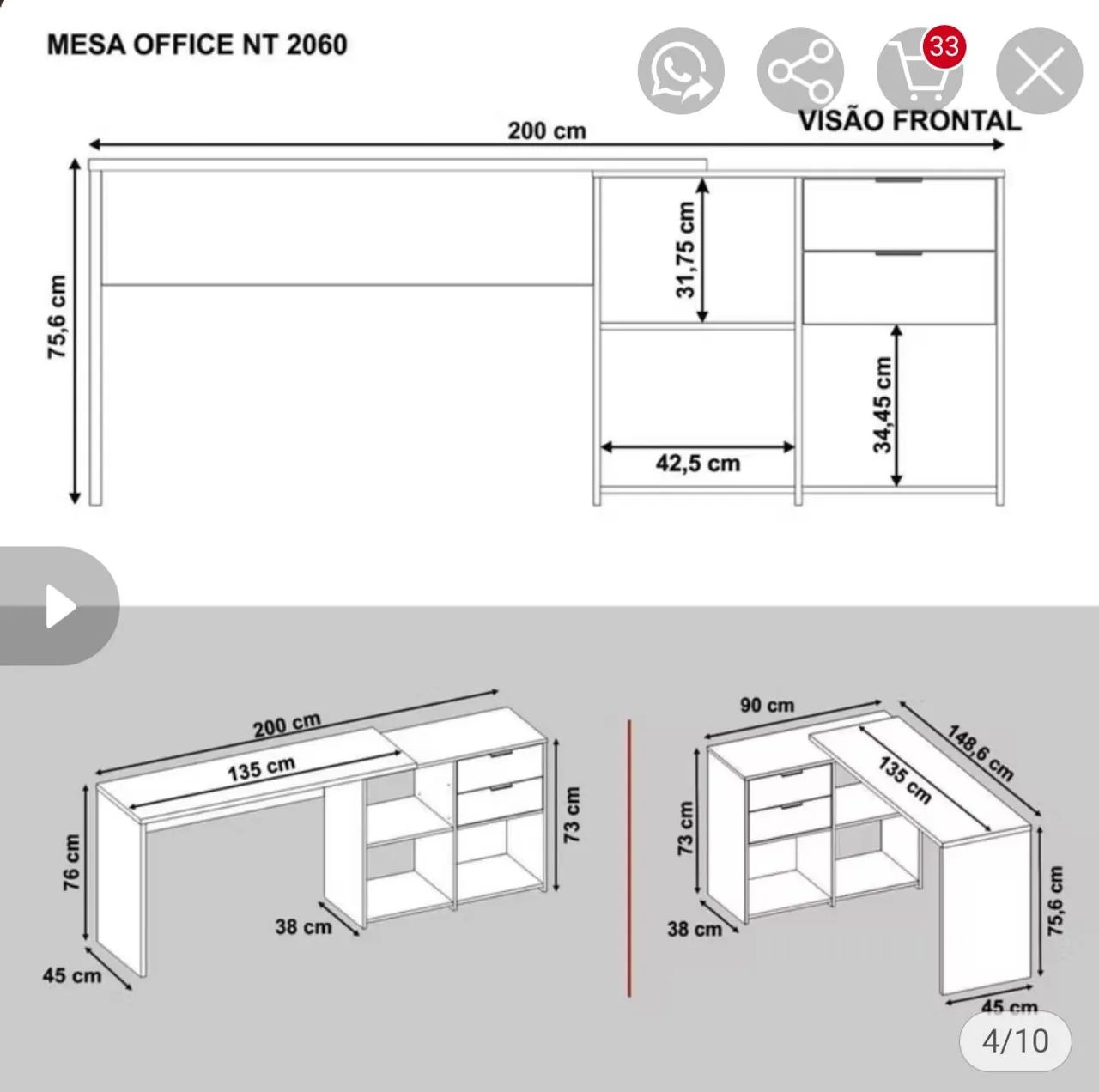 Bancada para escritório, quarto, sala, etc. - Foto 5