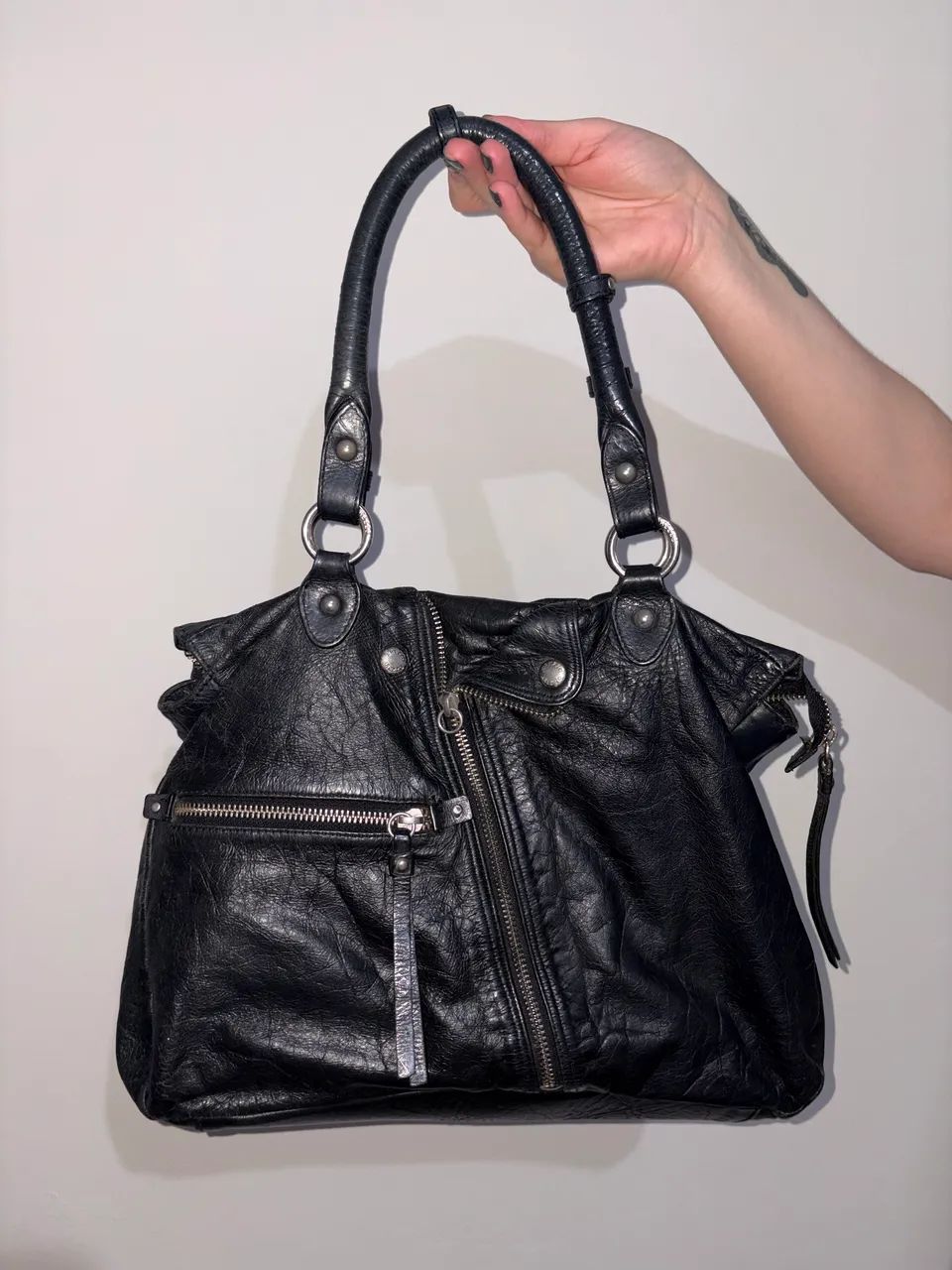 bolsa couro preta