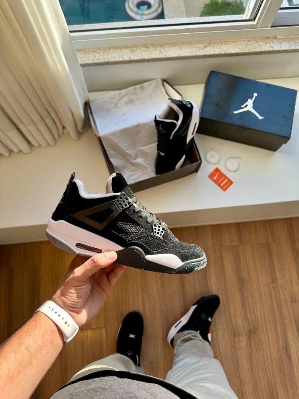 Tênis Nike Jordan 4 Preto Solado Branco Masculino Premium - Foto 5