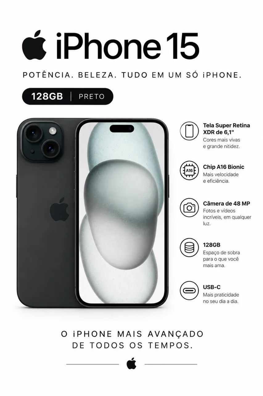 iPhone 15 , 128GB Preto - Celulares e Smartphones - Parque Guarus