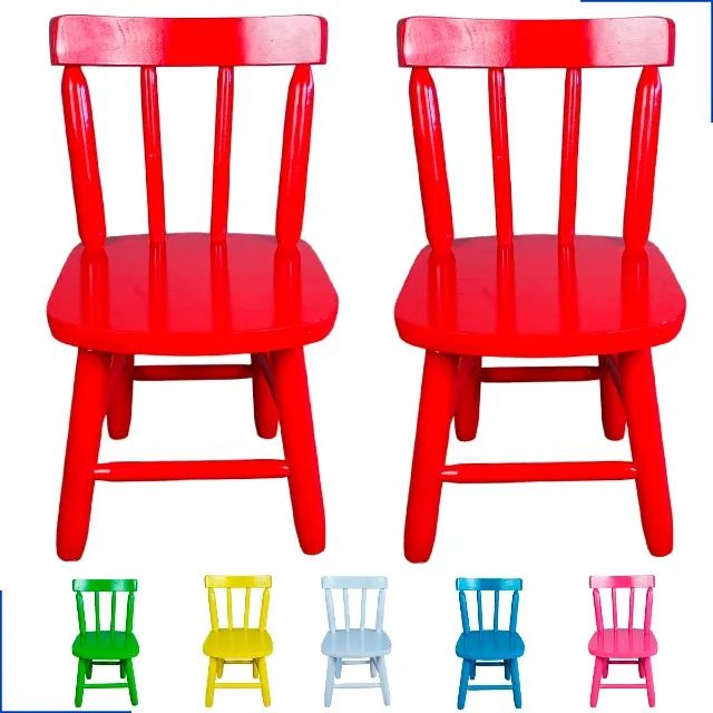 Cadeira Infantil Colorida De Madeira Eucalipto Resistente 2u