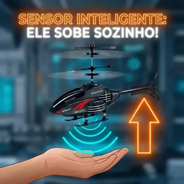 Mini Helicóptero Sensor de Mão Preto com Luz Para Crianças - Foto 4