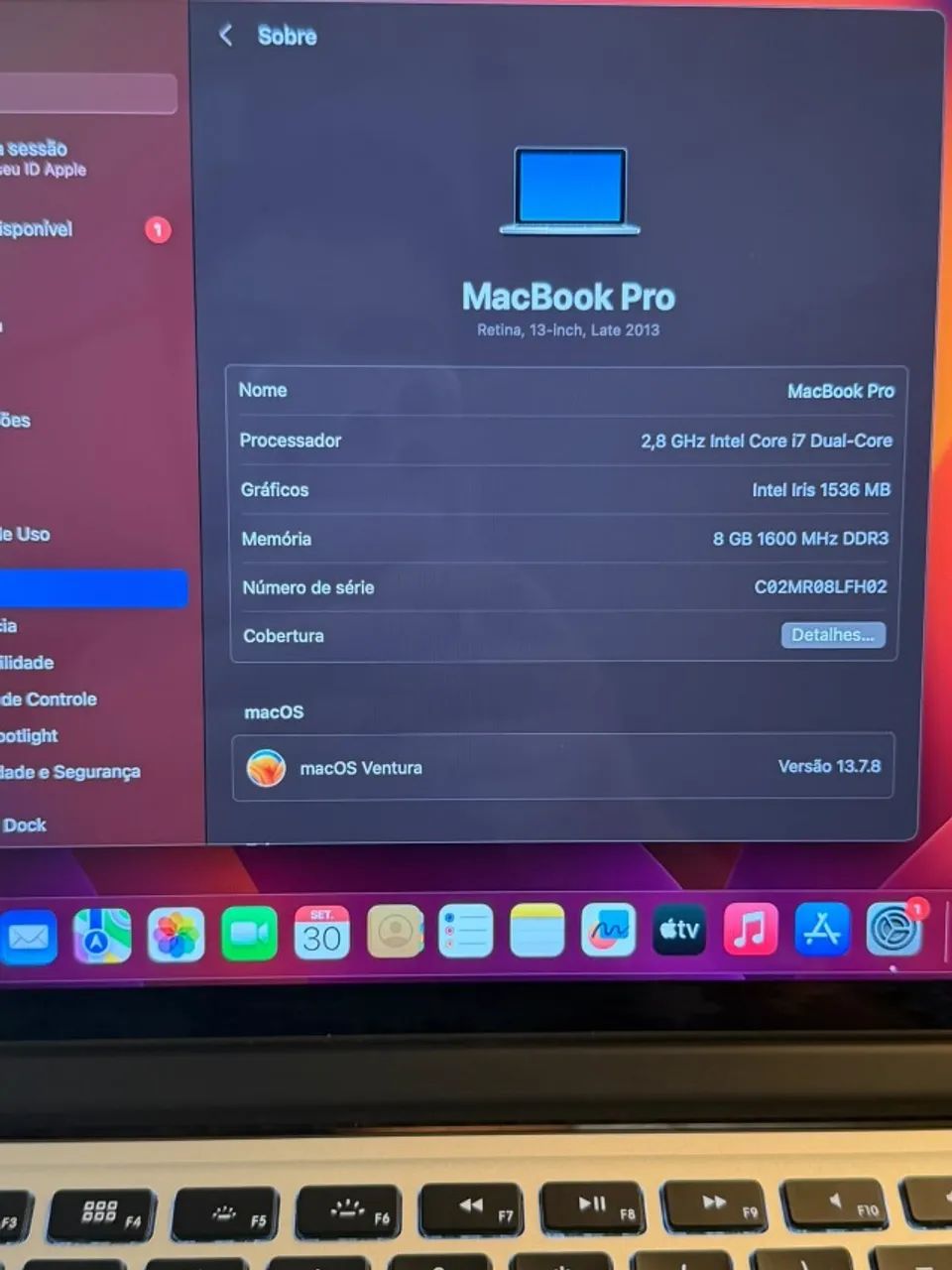 MacBook Pro 2013 - 13inch - Retina - macOS Ventura - Memória 8GB