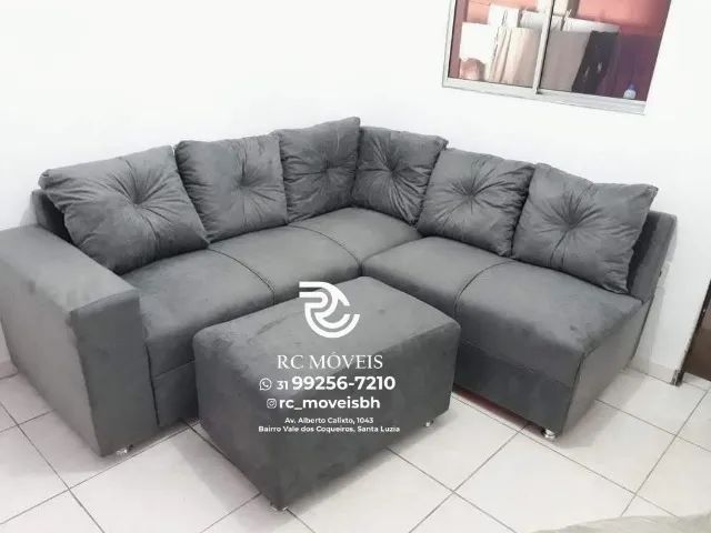 Sofá de Canto com Puff Suede D33 Confortável Direto da Fábrica