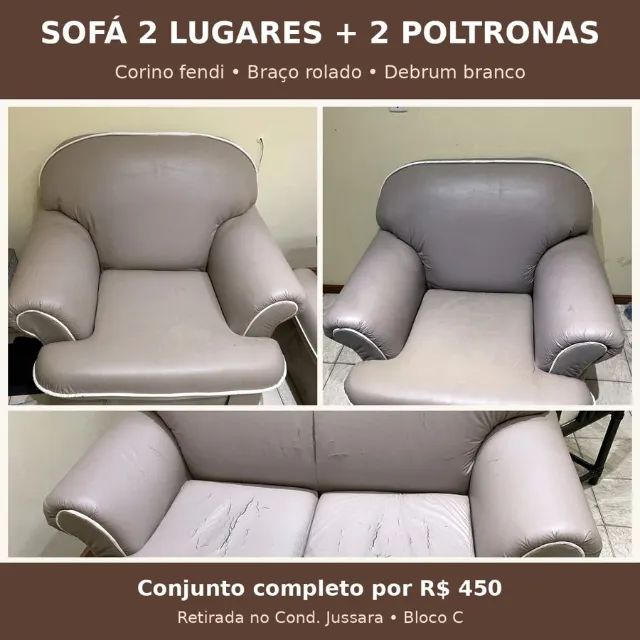 Sofá 2 lugares + 2 poltronas em corino