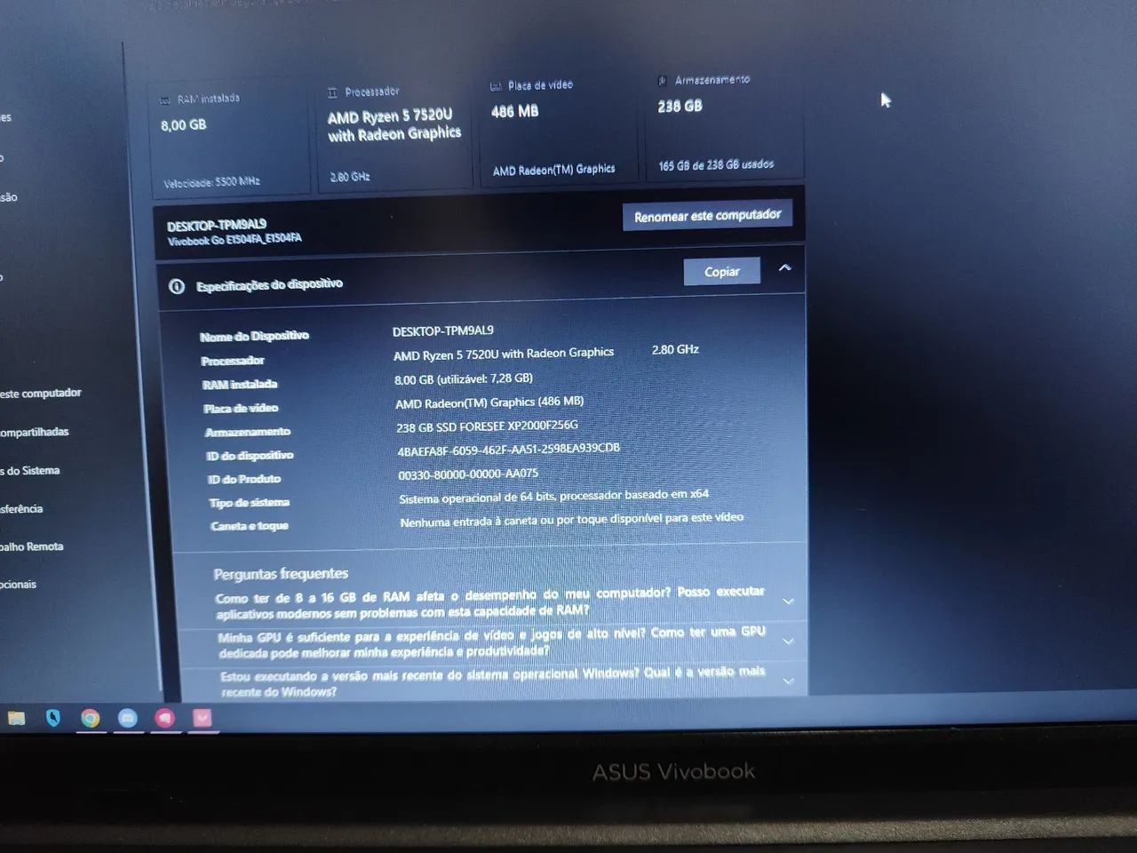 NOTEBOOK RYZEN 5 8GB RAM  256GB SSD - Foto 4