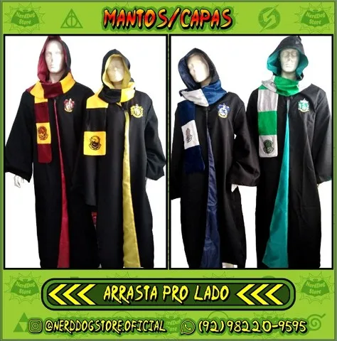 Capas Mantos Harry Potter Grifinória Sonserina Corvinal Lufa Lufa - NerdDog Store Hogwarts