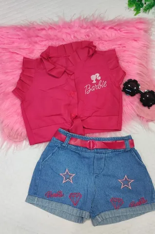 Conjunto Roupa Barbie Colegial Infantil Menina Verão